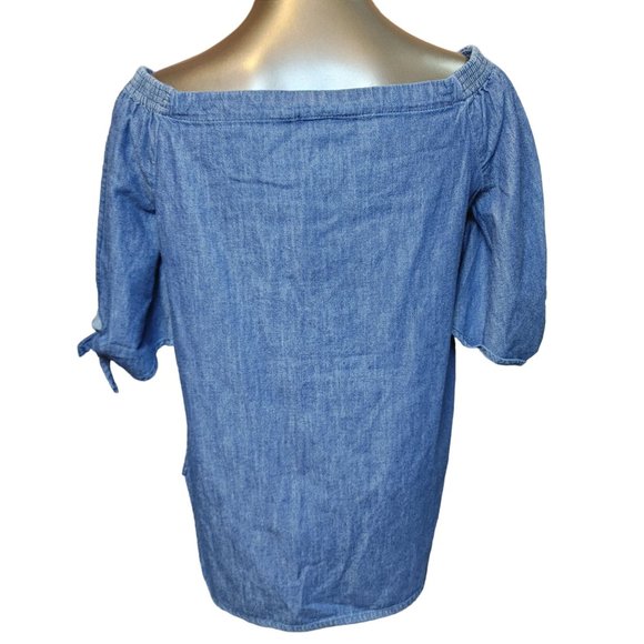 Lauren | Ralph Lauren Women's Denim 3/4 Split Sleeve Square Neck Top Medium - Picture 2 of 4